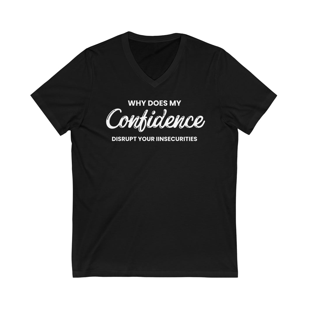 Confidence Unisex Jersey Short Sleeve V-Neck Tee (White Letters)