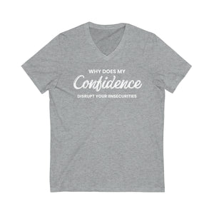 Confidence Unisex Jersey Short Sleeve V-Neck Tee (White Letters)